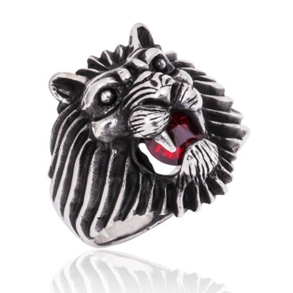 925 Sterling Silver Lion Head Men's Ring cubic zircon